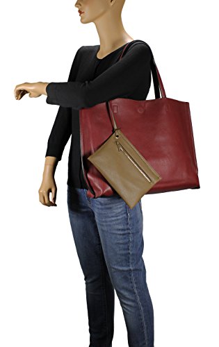 Scarleton Stylish Reversible Tote Bag H18422014 - Burgundy/Khaki