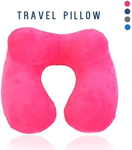 Inflatable Airplane Travel Neck Pillow for Women Pink Portable Pillows with Soft Micro-Velvet Fabric Cover