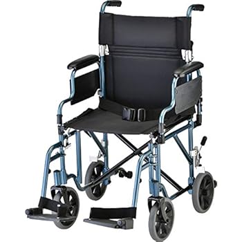 NOVA Lightweight Transport Chair with Removable & Flip Up Arms for Easy Transfer, Anti-Tippers Included, Blue