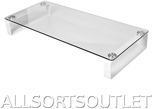 LARGE CLEAR TRANSPARENT GLASS TV TELEVISION COMPUTER MONITOR STAND SHELF RISER PLINTH (FOR PS3/PS4, NINTENDO WII, *SOME* SKY or FREEVIEW BOX, ETC)