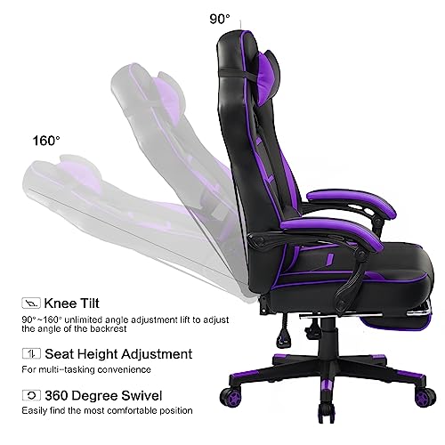 LUCKRACER Gaming Chair with Footrest Office Desk Chair Pu Leather High