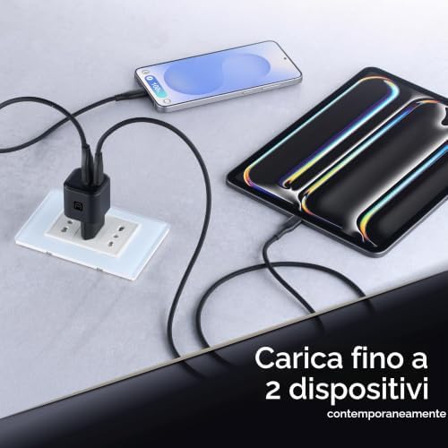 Caricabatterie da rete con tecnologia GAN 30W - 2 porte USB-C e USB-A - ricarica rapida - formato compatto - nero