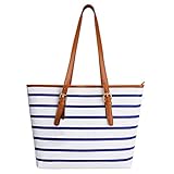 Coofit Stripes Handbag Womens PU Leather Purse with Sea Anchor Pendant Blue/W...