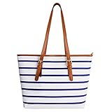 Coofit Stripes Handbag Womens PU Leather Purse with Sea Anchor Pendant Blue/White