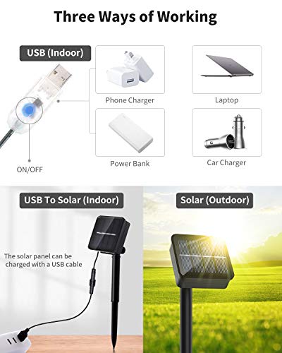 Solar String Lights Outdoor, Upgrade Version Solar+USB Powered+Remote Control 35.6ft 60LED Outdoor String Lights Waterproof IPX5, 8 Lighting Modes LED String Lights for Garden Yard Wedding Party