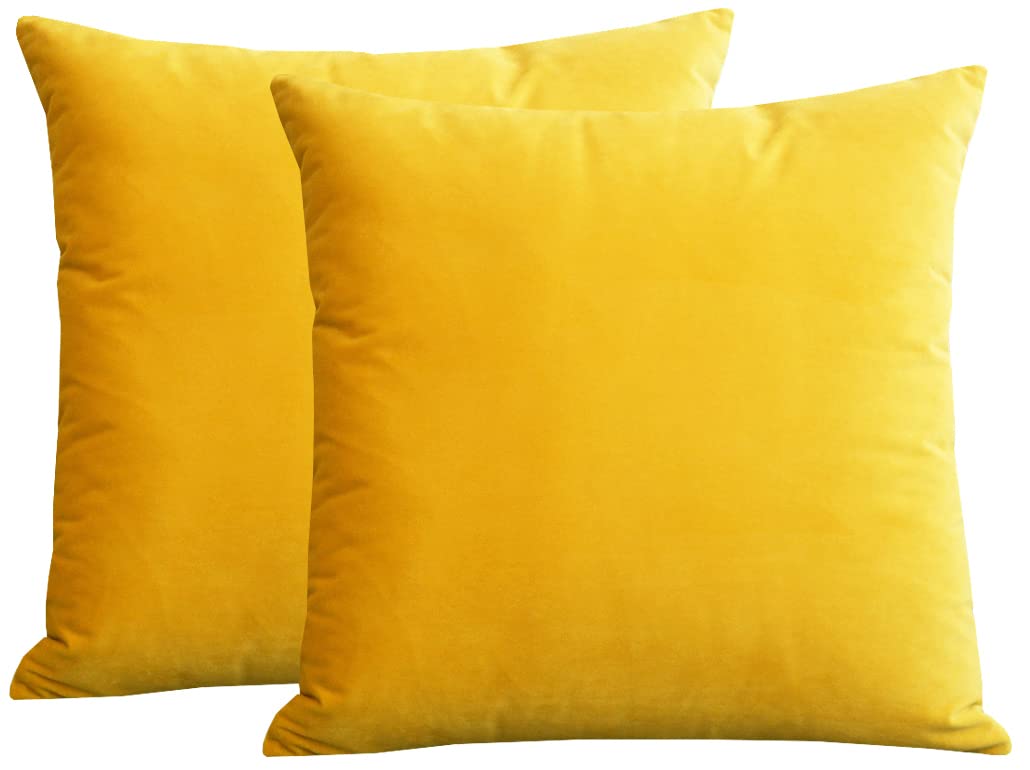Lutanky Velvet Soft Throw Pillow Case Decorative Square Cushion Covers for Sofa Bedroom Living Room 20" X 20" （50 x 50 cm） Set of 2 Dark Yellow