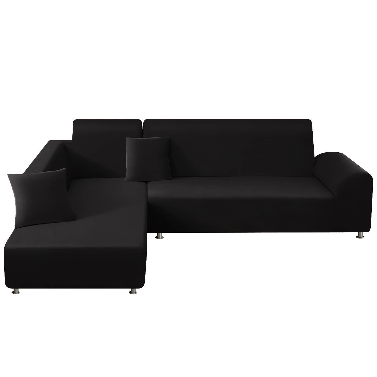 Mingfuxin L-Shaped Sofa Slipcovers, 2PCS Jacquard Polyester Stretch Sofa Covers Furniture Protectors with 2 PCS Pillow Covers for L Shape Sectional Sofa Couch(L-Shaped 3+3 Seats, Black)