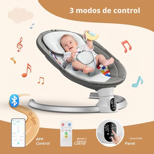 Helangel Electric Rocking Chair Electric Baby Hammock with Remote Control and Wireless Connection Baby Rocking Chair with 5 Point Safety Harness for Children up to 9 kg 5 Speed Balance