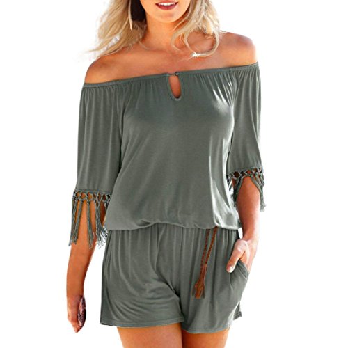 Fashion Tassel Jumpsuits,Fimkaul Casual Solid Romper Off Shoulder Playsuit Short Pants for Women (Gray, L) - Thumbnail 6
