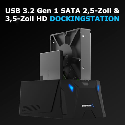 Sabrent USB 3.0 to SATA I/II/III Dual Bay External Hard Drive Docking Station for 2.5 or 3.5in HDD, SSD with Hard Drive Duplicator/Cloner Function [10TB Support] (EC-HD2B)
