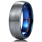 King Will Duo Unisex 5mm 6mm 7mm 8mm Classic Black Rose Gold/Blue Domed Tungsten Carbide Wedding Band Ring Comfort Fit