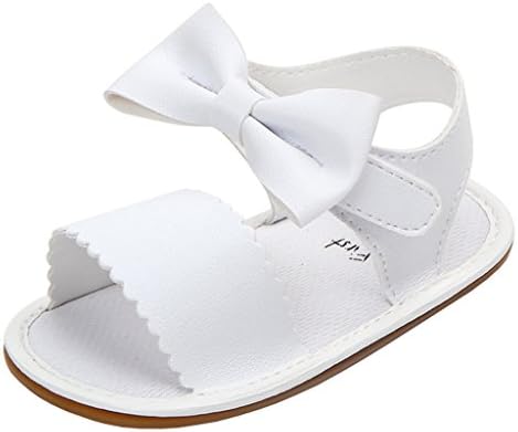 Annnowl Baby Girls Sandals for Summer with Bows (12-18 Months, White)
