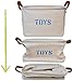 OrganizerLogic Canvas Storage Basket - Large Storage Bin with Handles - Decorative Storage Containers in Beige with Blue Lettering- 22