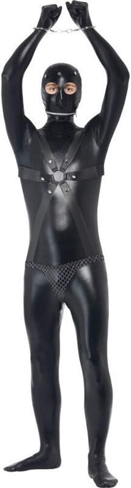 JHLUBMen's Leather Jumpsuit Catsuit Long Full Cover Bodysuit Leotard Clubwear Nightwear Cosplay DS Zentai Fancy Carnival Costume