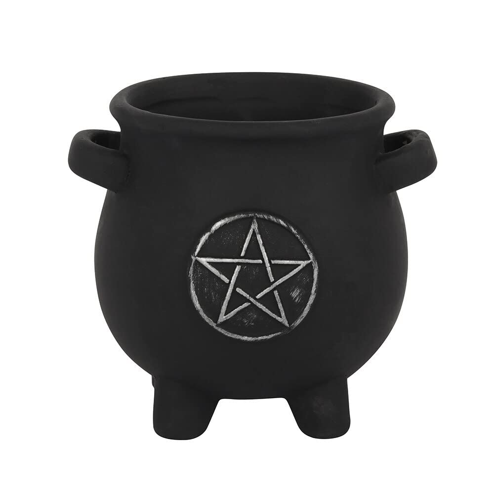 Enchanting Black Terracotta Pentagram Cauldron Plant Pot - 12cm x 13cm (1 Pc) - Unique Design, Great Accent for Magical & Nature Lovers - Perfect Garden Decor