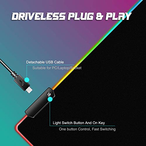 RGB Mouse Pad Large Extended Gaming Mat Soft LED Mouse Pads XL with 14 Lighting Modes 2 Brightness, Anti-Slip Rubber Base Computer Keyboard Waterproof Big Mousepad for Laptop Gamer, 31.5×11.8 inches