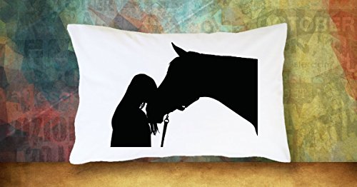 GIRL & HER HORSE PILLOWCASE BEDDING, Cute Equine Lover Silhouette Standard Pillow Case For Daughter - Niece - Girls Who Love Horses, Great Under $20 Gift For Bedroom Decor, 3 Design Choices