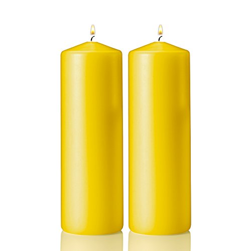 Citronella Pillar Candle - Set of 2 Yellow Summer Scented Citronella Candles - 3 inch Tall, 9 inch Thick - 72 Hour Burn Time - for Indoor/Outdoor Use - Made in USA