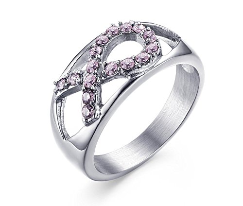 Stainless Steel Hollow Pink Ribbon Rhinestone Crystal Symbol