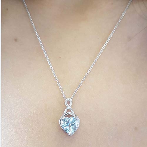 Dazzlingrock Collection 10K 8 MM Heart Shaped Aquamarine & Round White Diamond Ladies Heart Pendant, White Gold