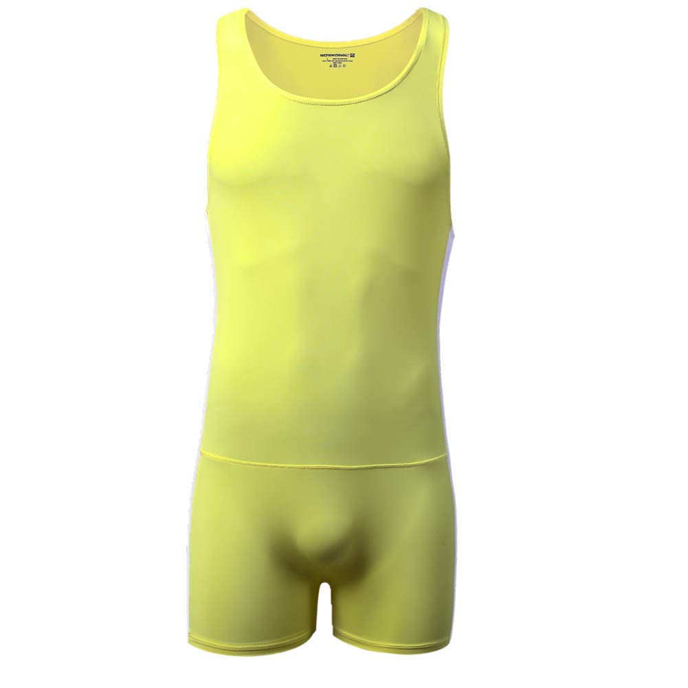 Juflam Men's Wrestling Singlet Athletic Leotard Bodysuit Gym Sportswear Undershirt (C-yellow, X-Large)