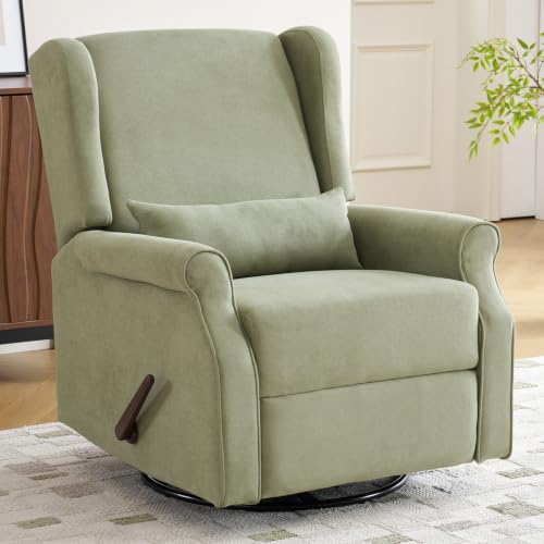 360°Swivel Rocker Recliner, Nursery Rocking Chair with Lumbar Pillow,Glider Recliner Nursery Chair