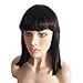 Brazilian Human Hair Bob Wigs with Bangs Yaki Machine Made Glueless Short Wigs with Wood comb and Wig Cap (12 Inch, Natural Color） (Natural Color)
