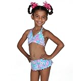 Hula Star Toddler Girls 4T Blue Retro Paisley Bikini Ruffle Swimsuit