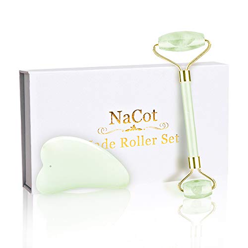 Jade-Face-Roller-for-Face-Beauty-Set-Gua-Sha-Scraping-Massage-Tool-for-Anti-Aging-Cold-TherapySlimming-Skin-Tightening-Natural-Quartz-Facial-Jade-Roller-for-Face-NeckGreen