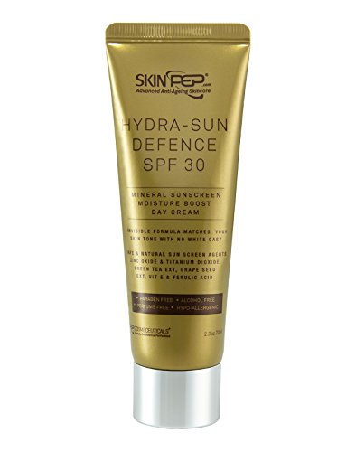Hydra Sun Defence SPF30 100% Mineral Sun Screen UV Chemical Free Safe & Naturally Tinted BB Cream -Titanium dioxide, Zinc Oxide, Iron Oxide GreenTea Ext, Vit E, Korean Inspired Glow By SkinPep (70ml)