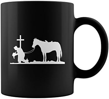 Mug Cowboy Praying At The Cross Organic Grandpa Grandma Dad Mom Girl Boy Guy Lady Men Women Man Woman Pet Dog Lover