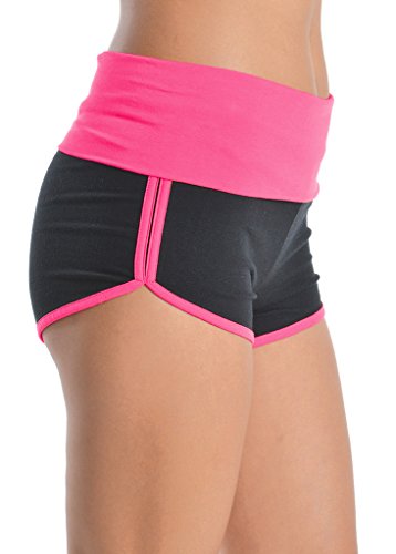 Women Active Sports Tops T-shirt and Dolphin Mini Shorts-YP-PinkLarge