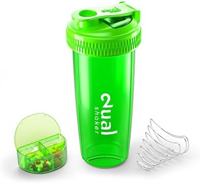 Dual Shaker - Hydration &amp; Blender Premium Cup with Pill Box 25oz, Fitness &amp; Protein Powder Bottle, 100% German Engineered (Neon Green)