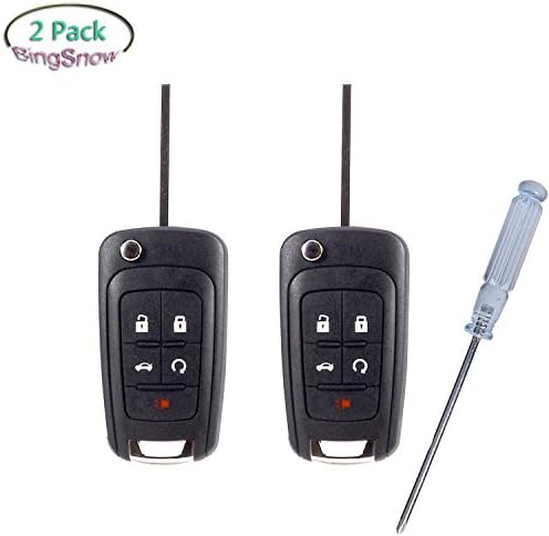 BingSnow 2 Pack 5 Button Replacement Remote Fob Key Shell for Chevrolet Camaro Chevrolet Cruze Chevrolet Equinox Chevrolet Malibu Chevrolet Sonic (No Chip) and 1 Pcs Screwdriver