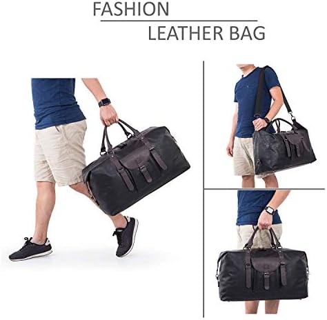 Oversized Leather Travel Duffel Bag, Weekender Overnight Bag Waterproof Leather Large Carry On Bag Travel Tote Duffel Bag for Men or Women-Black 6 Oversized Leather Travel Duffel Bag, Weekender Overnight Bag Waterproof Leather Large Carry On Bag Travel Tote Duffel Bag for Men or Women-Black
