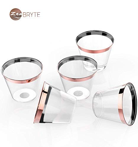 50 Rose Gold Plastic Cups - 9 oz Elegant Disposable Clear Tumbler - Luxury Premium Rimmed Cup Suppli - //coolthings.us
