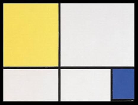 Piet Mondrian Poster Kunstdruck und MDF-Rahmen Schwarz - Komposition Mit Gelb Und Blau, 1932 (80 x 60cm)
