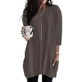 Poetsky Womens 3/4 Sleeve Tunics or Tops to Wear with Leggings Long Shirts Blouses with Pockets S-3XL