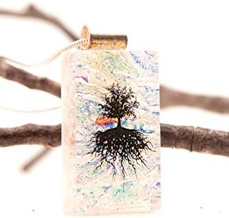 Glass Fused Dichroic Tree of Life Slide Pendant Necklace 18 Inch Chain Included