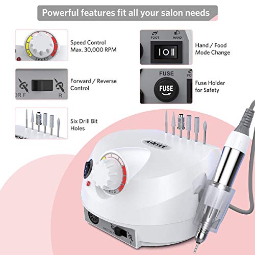 Electric Nail Drill Machine 30000 RPM Professional Manicure Pedicure E File Nail Drill Set for Acrylic Gel Nails, White