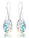 Royal Crystals 925 Sterling Silver Earrings Made with Imitation of Crystals Blue Aurora Borealis Drop Dangle Hook