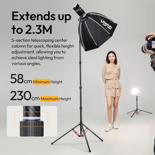 ULANZI T230 230 cm Carbon Light Stand Professional Reversible Carbon Fibre Lamp Stand with Carry Bag, Max Load 5 kg, Removable Centre Axis Portable Compact Tripod Metal for Studio Light