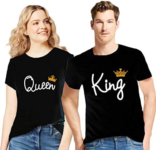 GiftsCafe Couple Tshirts King Queen Printed Matching Tees Valentine Gift for Men Women (Set of 2)