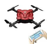 Hobbylane Altitude Hold Folding Drone with FPV Camera Live Video, Flexible Foldable Aerofoils Quadcopter with Mobile Phone App Wifi Control, Gravity Sensor RTF Helicopter Toys for Adults (Red)