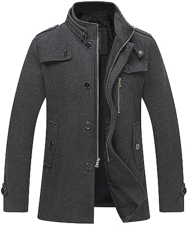 Litteking Men's Winter Pea Coat Casual Woolen Trench Coat Single