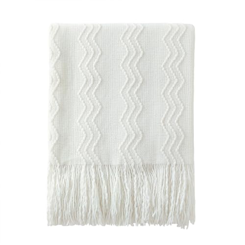 BOURINA Off White Boho Knit Throw Blanket