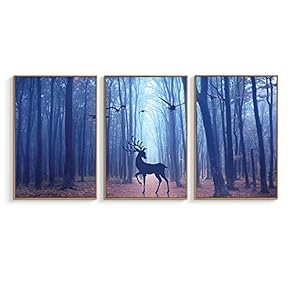 Framed Canvas Wall Art for Living Room, Bedroom Beautiful Deer in Forest Canvas Prints for Home Decoration Ready to Hanging - 16"x24"x3 Panels