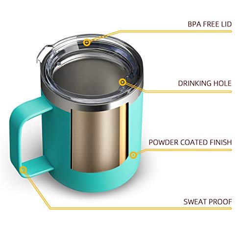 12oz Stainless Steel Insulated Coffee Mug with Handle, Double Wall Vacuum Tumbler Cup with Lid, Mint, 1 Pack