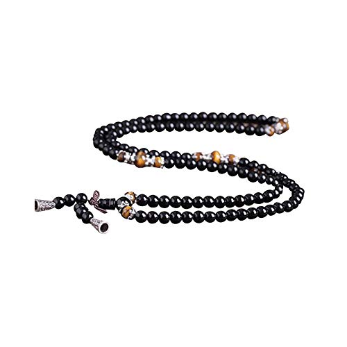 Tiger Eye Crystal Gemstone Bracelet Tibetan Buddhist Buddha Meditation 108 Obsidian Prayer Bead Bracelet - Thumbnail 3
