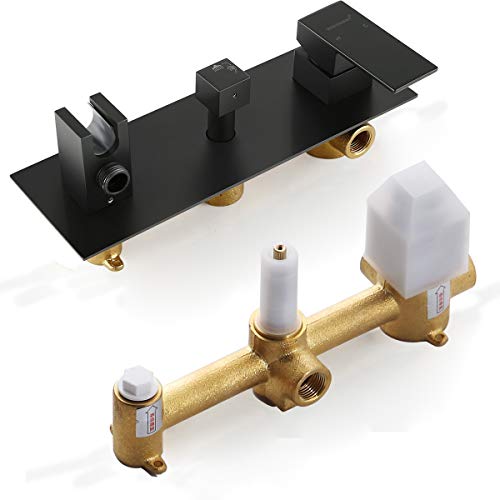 RBROHANT Solid Brass Matte Black Shower System, High Pressure Rainfall Shower Fixtures Complete Faucets Sets, 10 Inch Black Shower Head Combo Luxury Rain Mixer (Valve include)(Classy) - Thumbnail 7